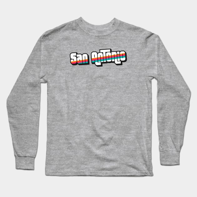 Retro San Antonio Word Art with Stripes 210 Long Sleeve T-Shirt by SLAG_Creative